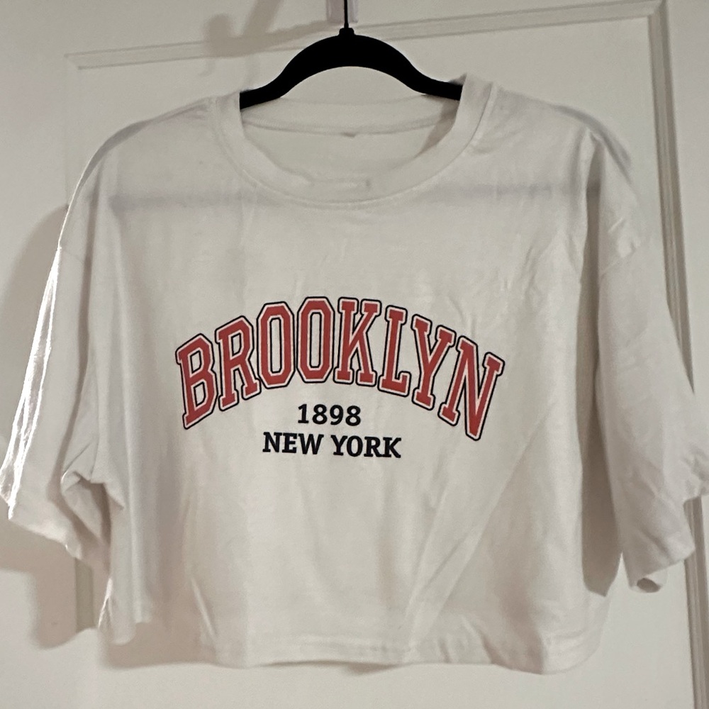 White Brooklyn Graphic Crop Top